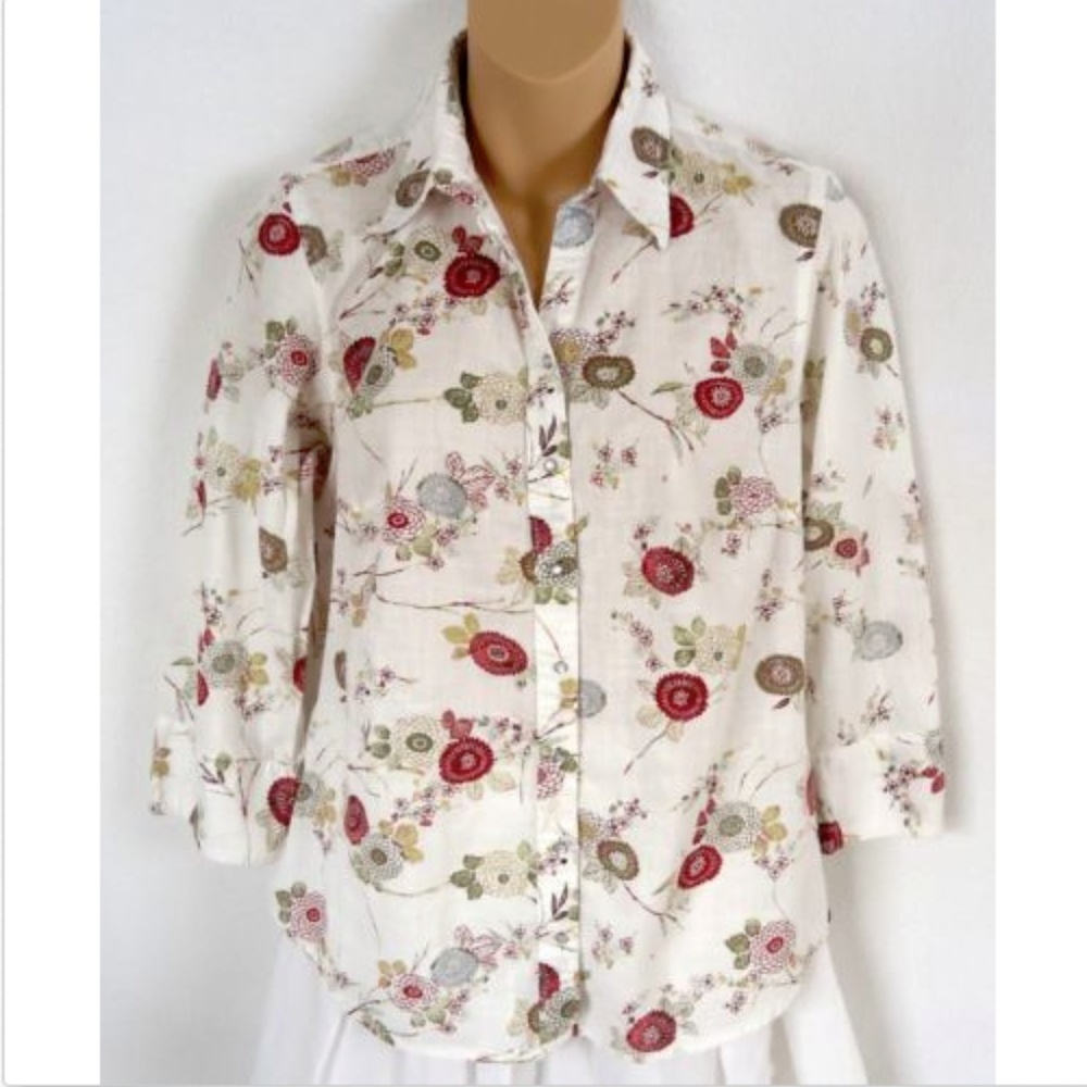 Columbia Blouse Floral Pearl Snap 3/4 Sleeve